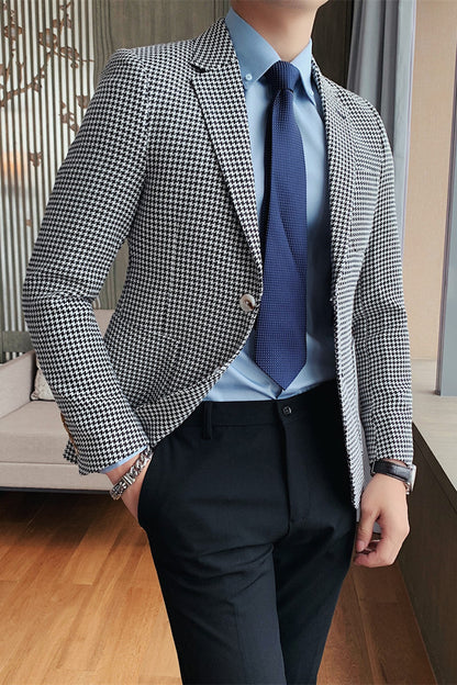 Men’s Slim Houndstooth Jacket – British Style Business Suit