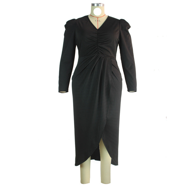 Modern Casual Slit Dress - Plus Size, Irregular Hem Design