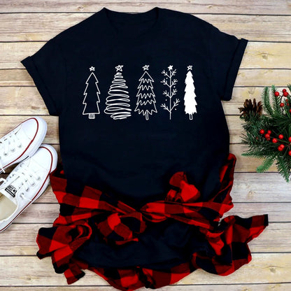 Foreign Trade Christmas Tree T-shirt Men And Women Red