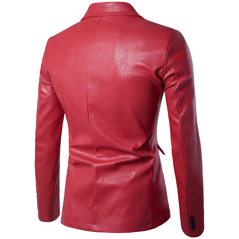 Urban Style PU Leather Single-Button Suit for Men