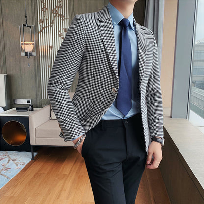 Men’s Slim Houndstooth Jacket – British Style Business Suit