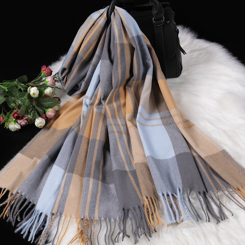 Autumn Winter New Women British Cashmere Checked Scarf Female 200x70 Double Side Warm Plaid Tassel Shawl Scarf
