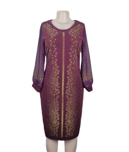 Elegant Slim Fit Chiffon Yarn Long Sleeve Mid-Length Dress - Plus Size