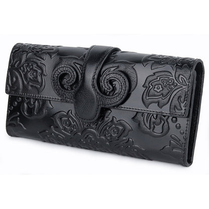 Women's long wallet with first layer oil wax leather
