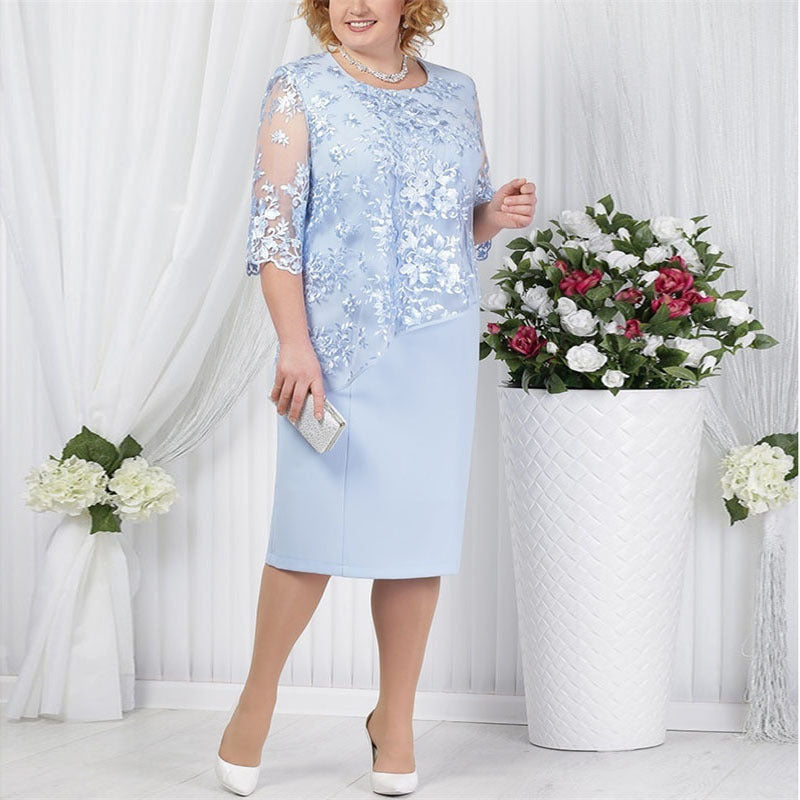 Chic Fake Two-Piece Lace Stitching Dress - Large Size for Women