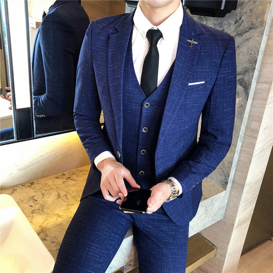 Men's Korean-Inspired Slim Three-Piece Suit