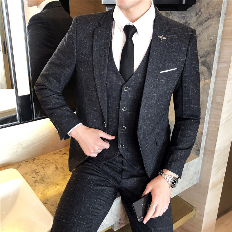 Men's Korean-Inspired Slim Three-Piece Suit