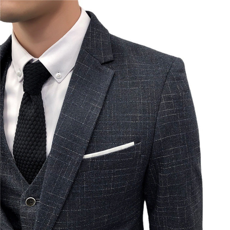 Men's Korean-Inspired Slim Three-Piece Suit