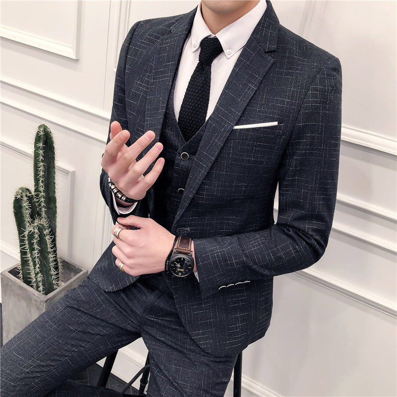 Men's Korean-Inspired Slim Three-Piece Suit