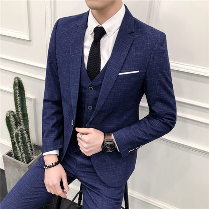 Men's Korean-Inspired Slim Three-Piece Suit