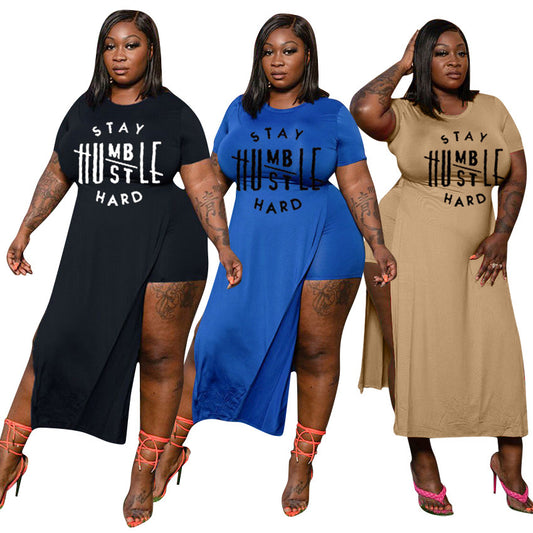 Trendy Letter Print Plus Size Blouse – Casual Short Sleeve Suit