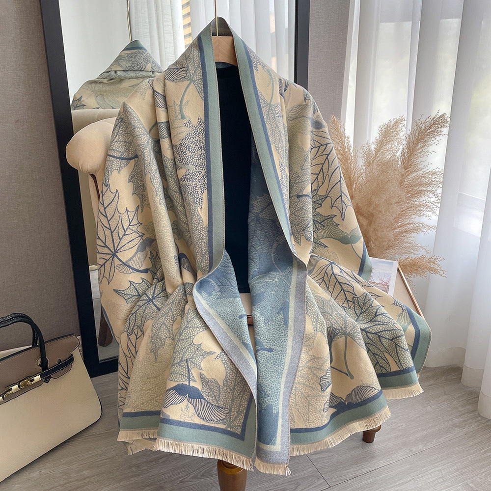Artificial Cashmere Scarf Women's Elegant New Maple Leaf Printed Shawl