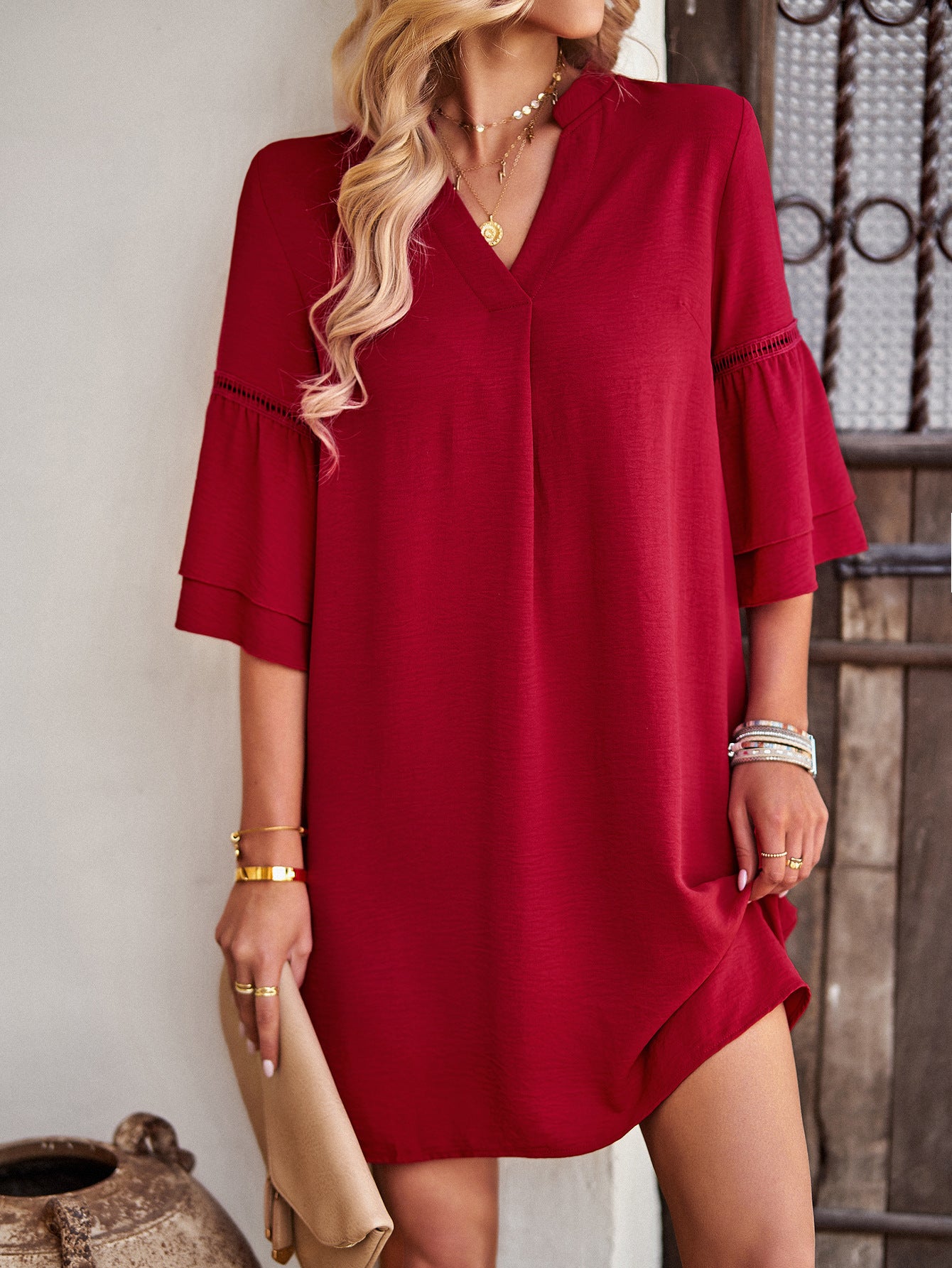 Relaxed Elegance V-Neck Women's Skirt Dress