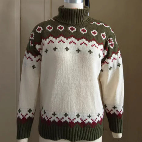 Knitted sweater with a pattern on a mannequin against a plain background