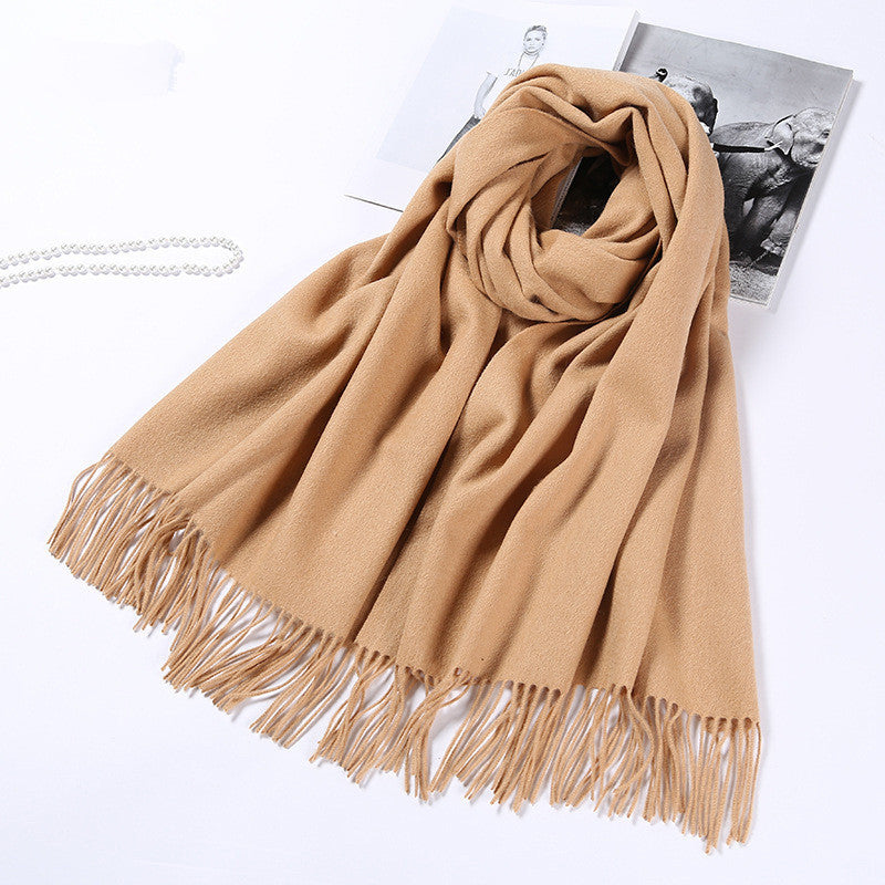 Autumn and winter clothing fashion thick shawl spinning pure wool scarf ladies solid color scarf