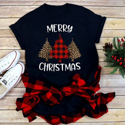 Foreign Trade Christmas Tree T-shirt Men And Women Red