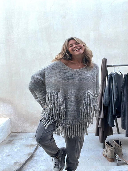 Elegant Tassel Trim Knitted Sweater