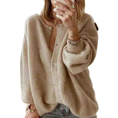 Elegant Comfort Lantern Sleeve Cardigan