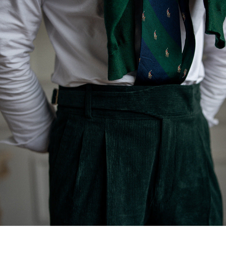 Classic Corduroy High-Waisted Straight Pants for Men