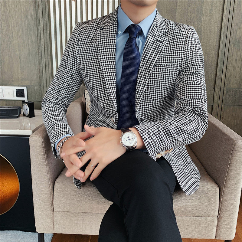 Men’s Slim Houndstooth Jacket – British Style Business Suit
