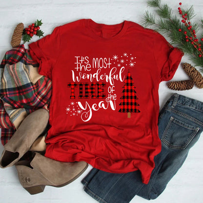 Foreign Trade Christmas Tree T-shirt Men And Women Red