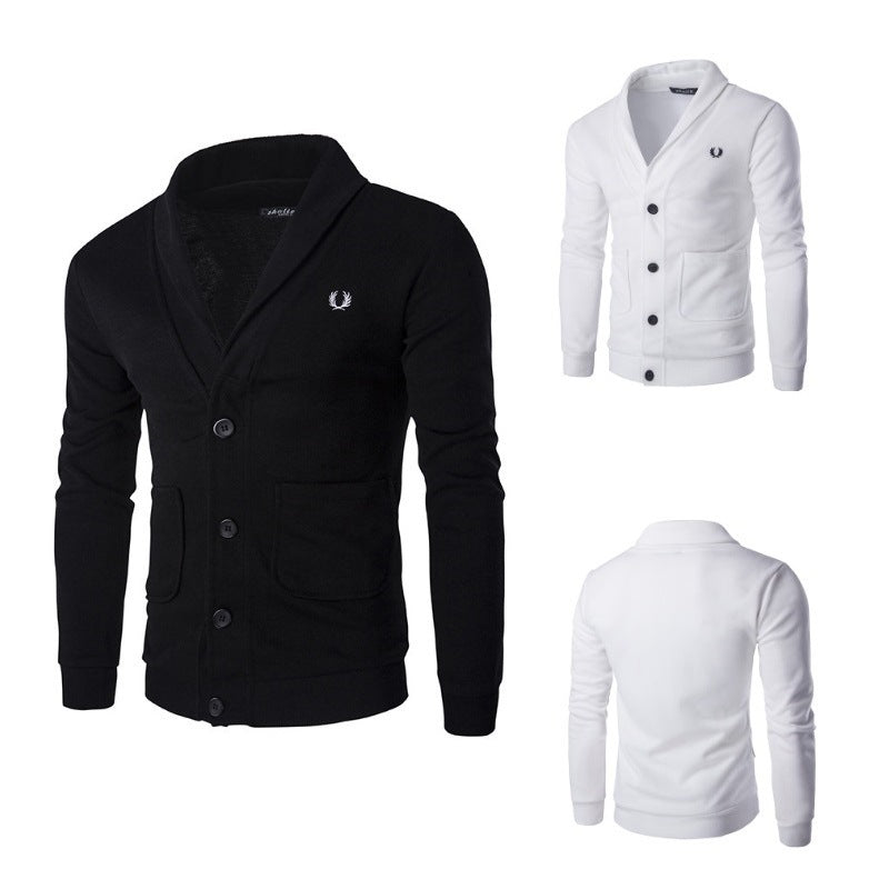 Solid Color Embroidered Slim Knit Coat