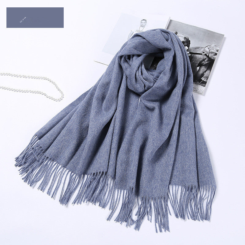 Autumn and winter clothing fashion thick shawl spinning pure wool scarf ladies solid color scarf
