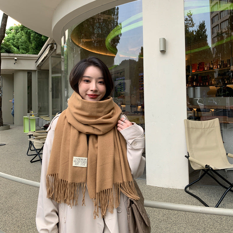 Elegant Wool Blend Tassel Scarf