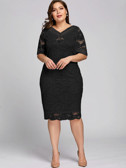 Luxury Lace V-Neck Dress - Large Size, Evening Elegance