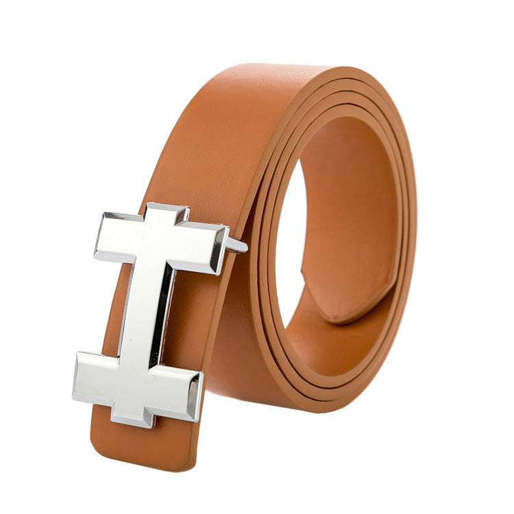 H Brand Stylish PU Leather Belt with Buckle for Jeans