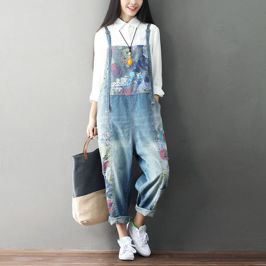 Urban Patchwork Denim Overalls