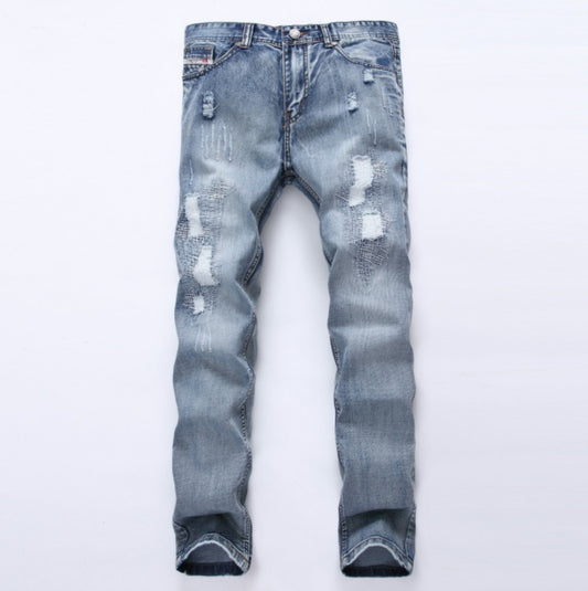 MCCKLE Men's Slim Fit Light Blue Ripped Jeans – Distressed Denim Joggers