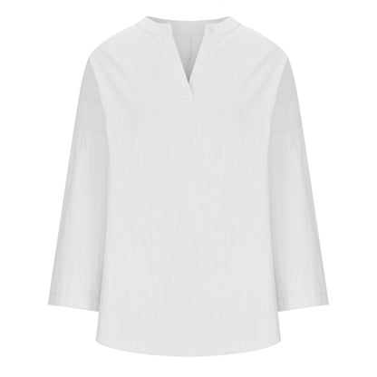 Casual Cotton-Linen Stand Collar Blouse