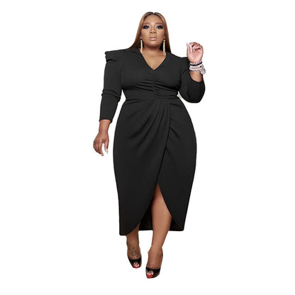 Modern Casual Slit Dress - Plus Size, Irregular Hem Design