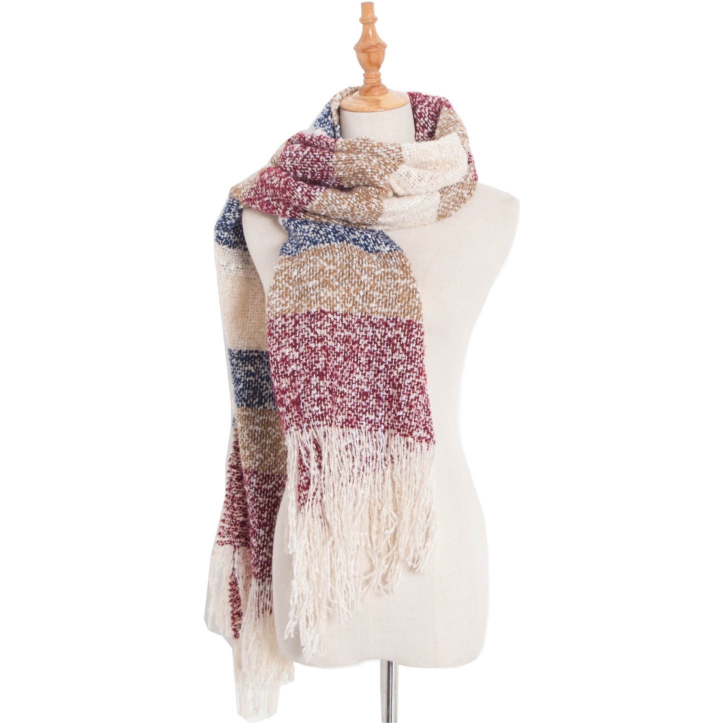 Autumn And Winter Sand Mixed Color Contrast Color Striped Scarf Lengthened Plus Size Shawl