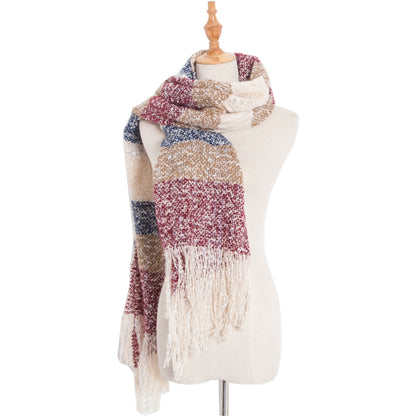 Autumn And Winter Sand Mixed Color Contrast Color Striped Scarf Lengthened Plus Size Shawl
