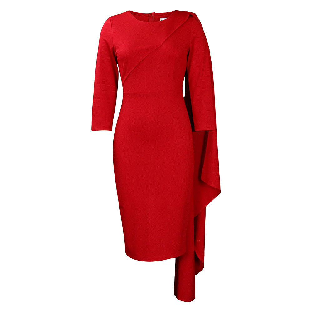 Sophisticated High-Waist Buttock Hugging Dress - Solid Color, Plus Size