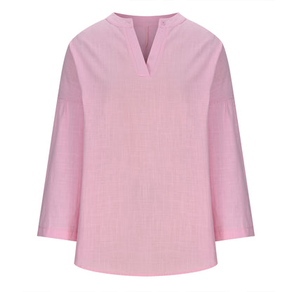 Casual Cotton-Linen Stand Collar Blouse