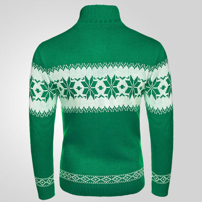Green sweater with white and green pattern on a gray background
