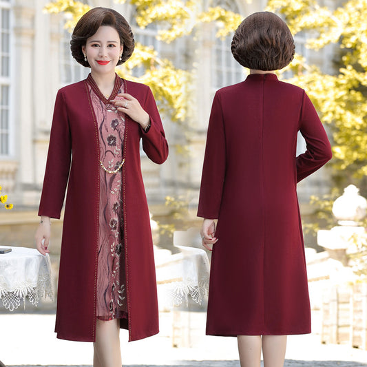 The New Chinese Old Mother Spring Dress With Long Sleeves