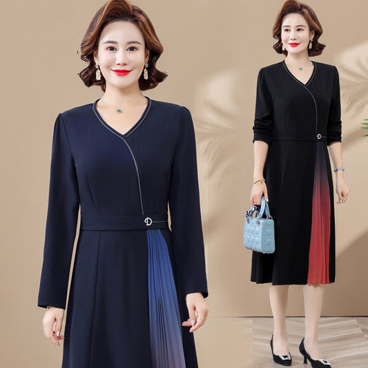 Black Short Sleeved Middle Aged Mother Chiffon Dress