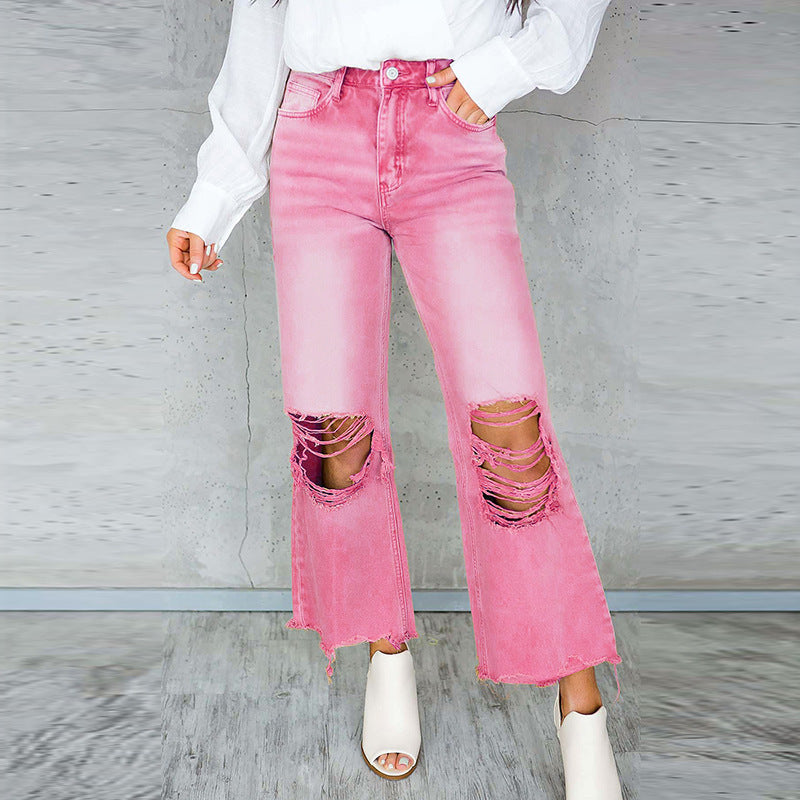 Ripped High-Rise Denim with Vintage Wash