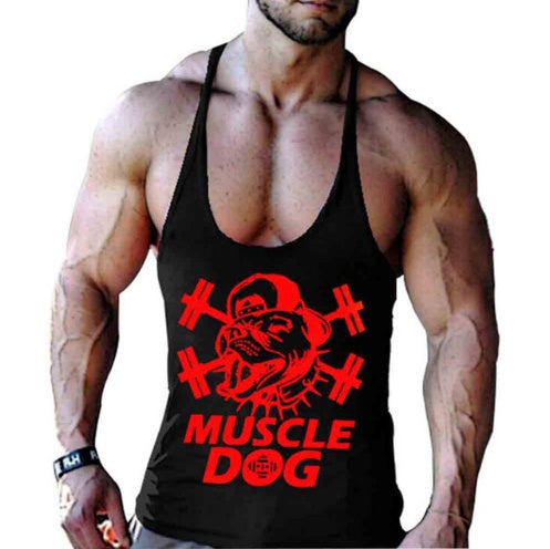 Men’s Muscle Dog Gym Tank – Cartoon Fitness Workout Vest
