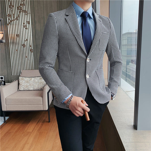 Men’s Slim Houndstooth Jacket – British Style Business Suit