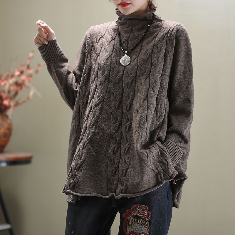 Curling Waves Knitted Sweater with Artistic Slit