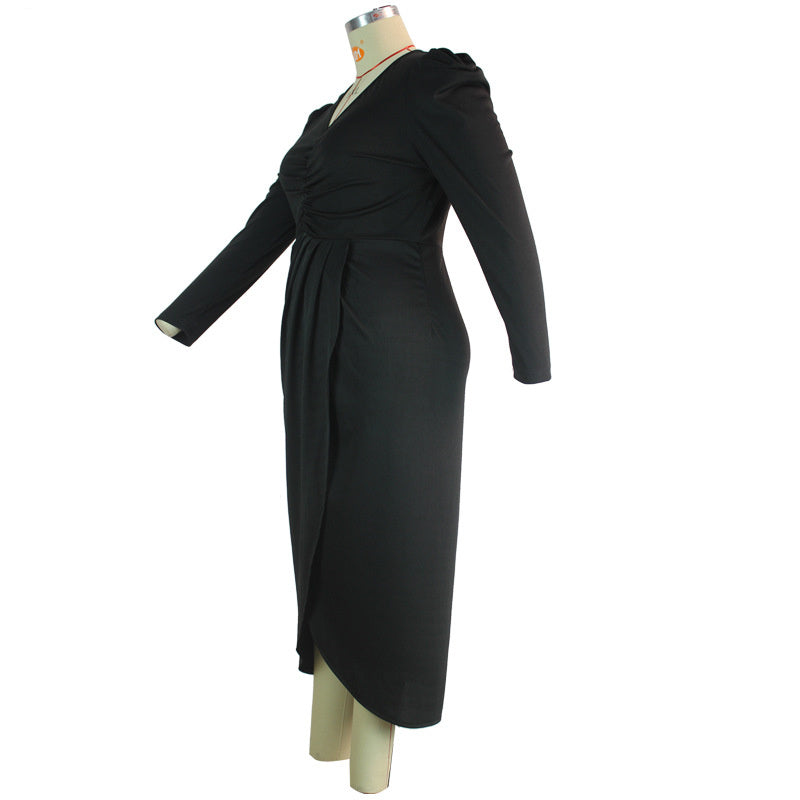Modern Casual Slit Dress - Plus Size, Irregular Hem Design