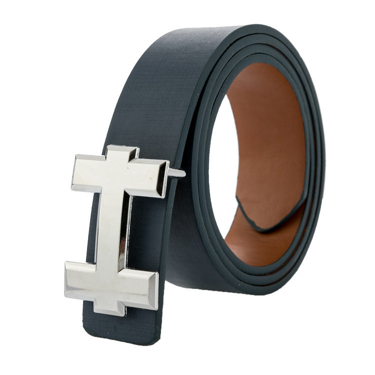 H Brand Stylish PU Leather Belt with Buckle for Jeans