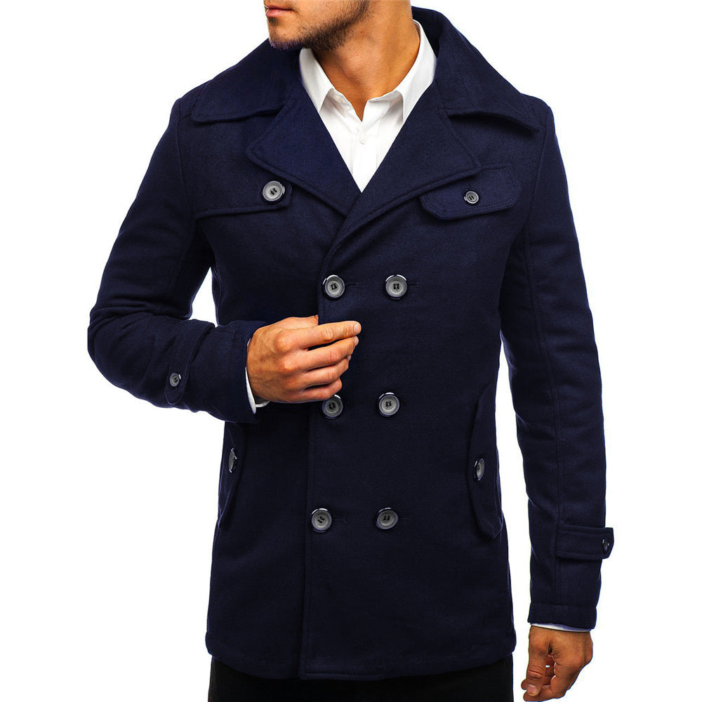 Classic Double-Breasted Woolen Slim Coat for Men