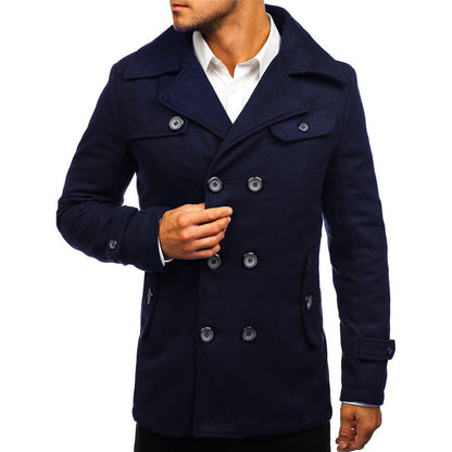 Classic Double-Breasted Woolen Slim Coat for Men