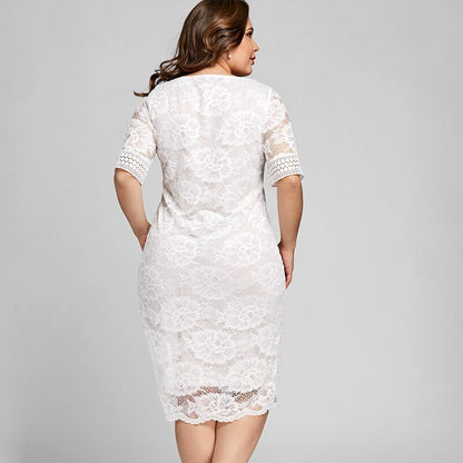 Luxury Lace V-Neck Dress - Large Size, Evening Elegance